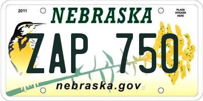 NE license plate ZAP750