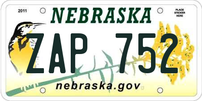 NE license plate ZAP752