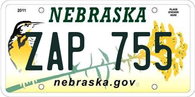 NE license plate ZAP755