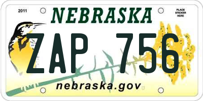 NE license plate ZAP756