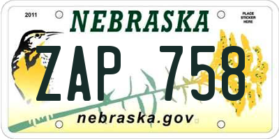 NE license plate ZAP758