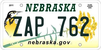 NE license plate ZAP762