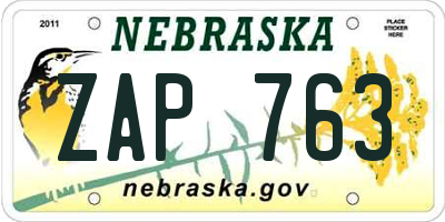 NE license plate ZAP763