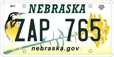 NE license plate ZAP765