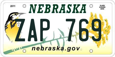 NE license plate ZAP769