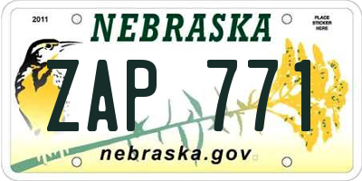 NE license plate ZAP771