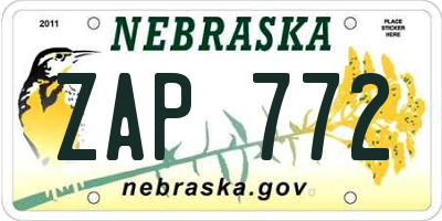NE license plate ZAP772