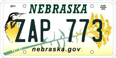 NE license plate ZAP773