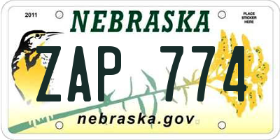 NE license plate ZAP774
