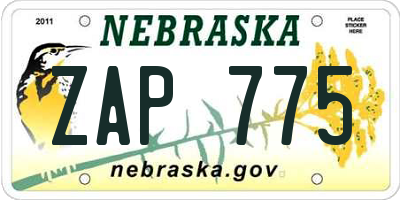 NE license plate ZAP775