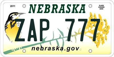 NE license plate ZAP777