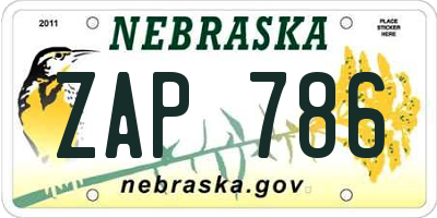NE license plate ZAP786