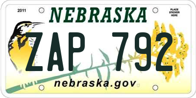 NE license plate ZAP792