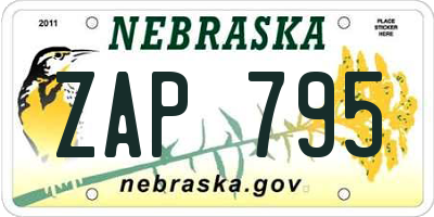 NE license plate ZAP795