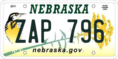 NE license plate ZAP796