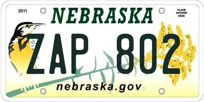 NE license plate ZAP802