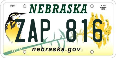 NE license plate ZAP816