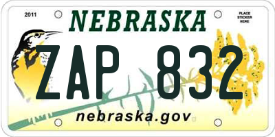 NE license plate ZAP832