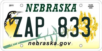 NE license plate ZAP833