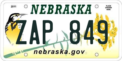 NE license plate ZAP849