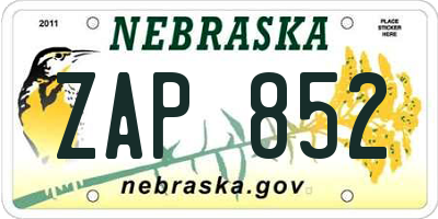 NE license plate ZAP852