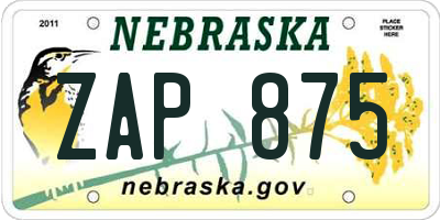 NE license plate ZAP875