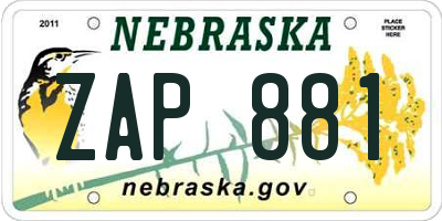 NE license plate ZAP881
