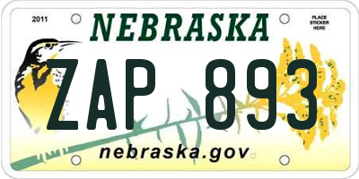 NE license plate ZAP893