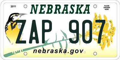 NE license plate ZAP907