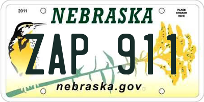 NE license plate ZAP911