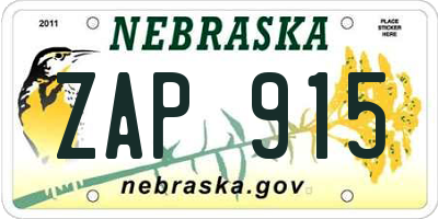 NE license plate ZAP915