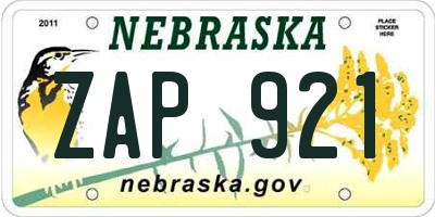 NE license plate ZAP921