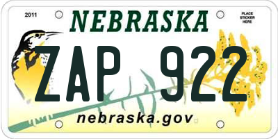 NE license plate ZAP922
