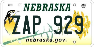 NE license plate ZAP929