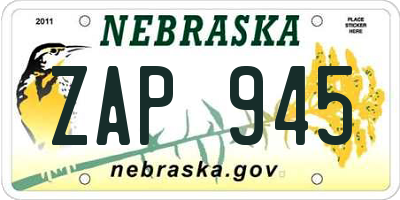 NE license plate ZAP945