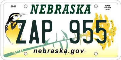 NE license plate ZAP955