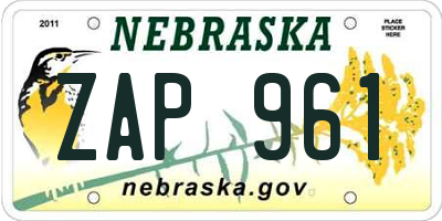 NE license plate ZAP961