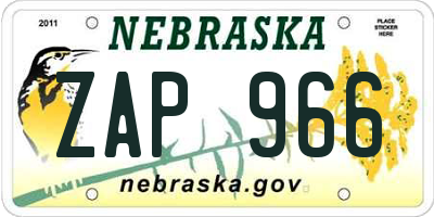 NE license plate ZAP966