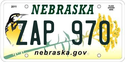 NE license plate ZAP970