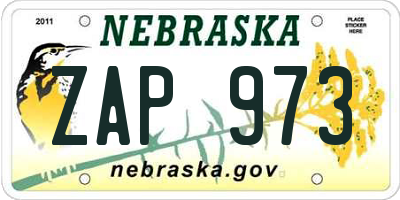 NE license plate ZAP973