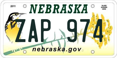 NE license plate ZAP974