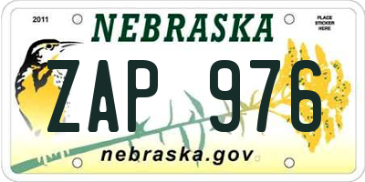 NE license plate ZAP976