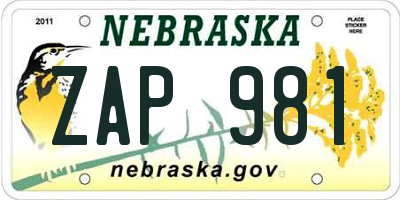 NE license plate ZAP981