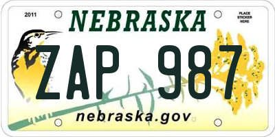 NE license plate ZAP987