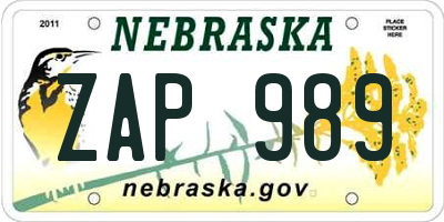 NE license plate ZAP989
