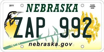 NE license plate ZAP992