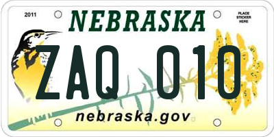 NE license plate ZAQ010