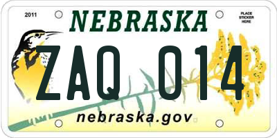 NE license plate ZAQ014
