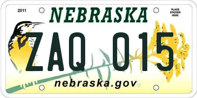 NE license plate ZAQ015