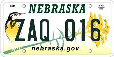NE license plate ZAQ016